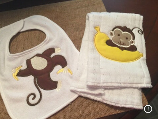 Monkey Bib & Burp Cloth Set