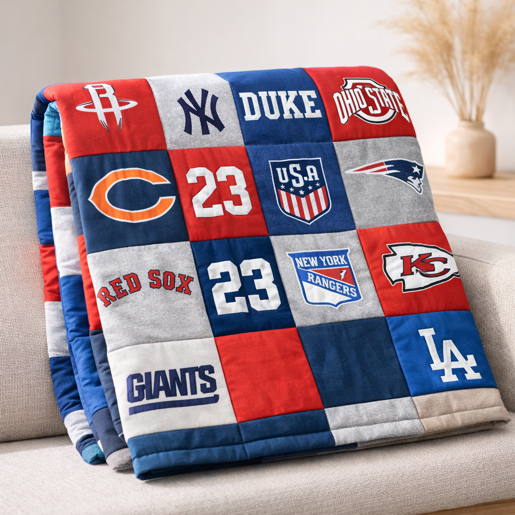 A quilt made from favorite T-shirts