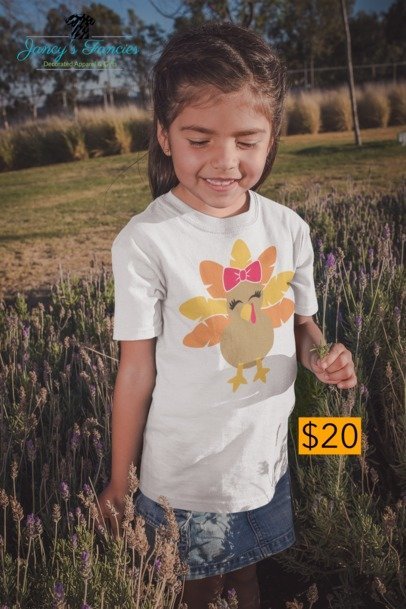 Children's White Short Sleeve Turkey with Bow T-Shirt