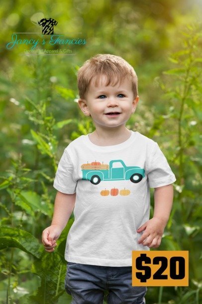 Toddler's White Short Sleeve Pumpkin Truck T-Shirt